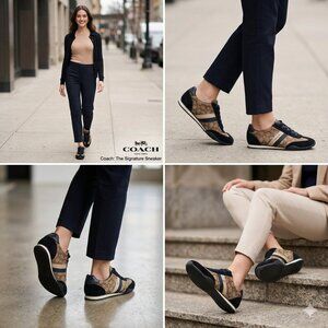 NEW Coach Kelson Outline Signature Suade Khaki/Midnight Navy Sneaker Y2K Size 6